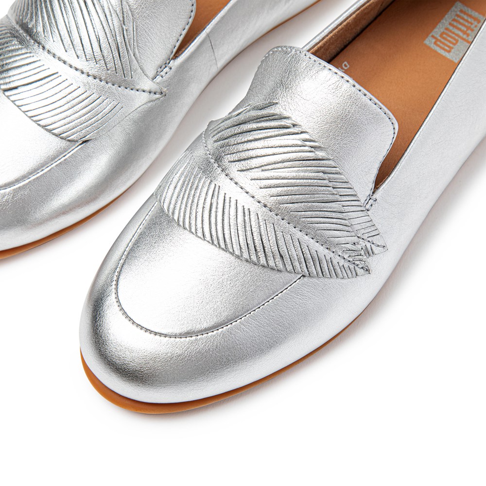 Fitflop Womens Loafers Silver - Lena Feather Metallic Leather - EQ2875410